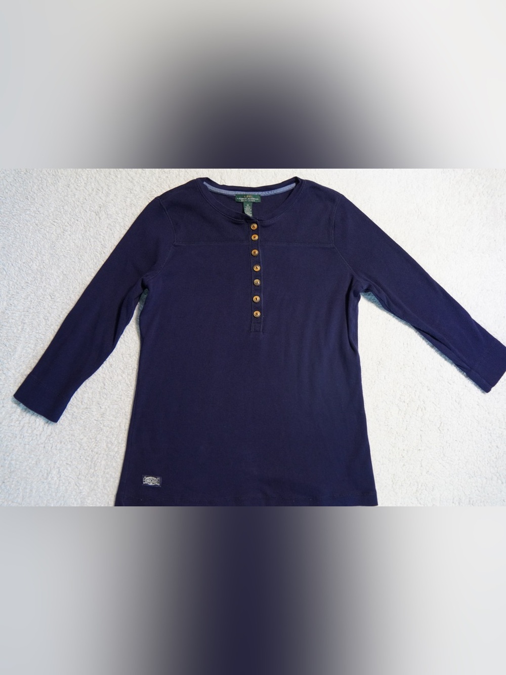 LRL Ralph Lauren Henley shirt M Navy Blue Ribbed cotton 3/4 Sleeve top